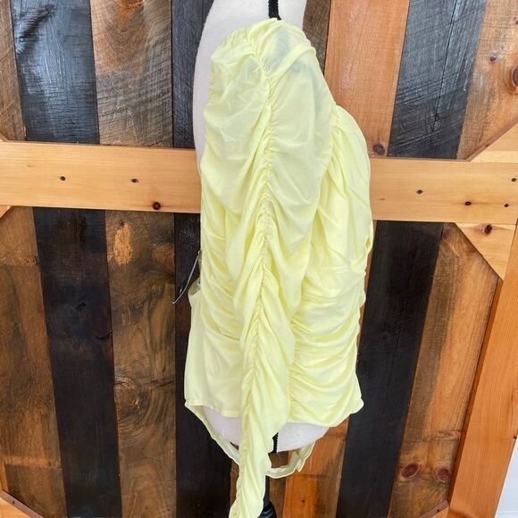 NWT Fashion Nova Can You Handle This Ruched yellow thong bodysuit suit size 1X - Picture 8 of 9